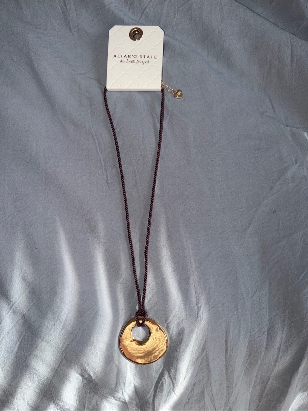 Altar'd State Gold Pendant Necklace - Brown Cord BRAND NEW